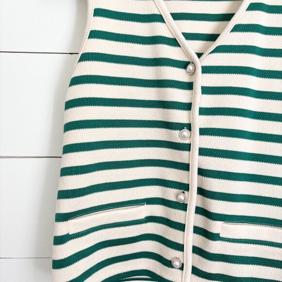 Bailey 44 green and cream striped button down vest - Picture 3 of 5